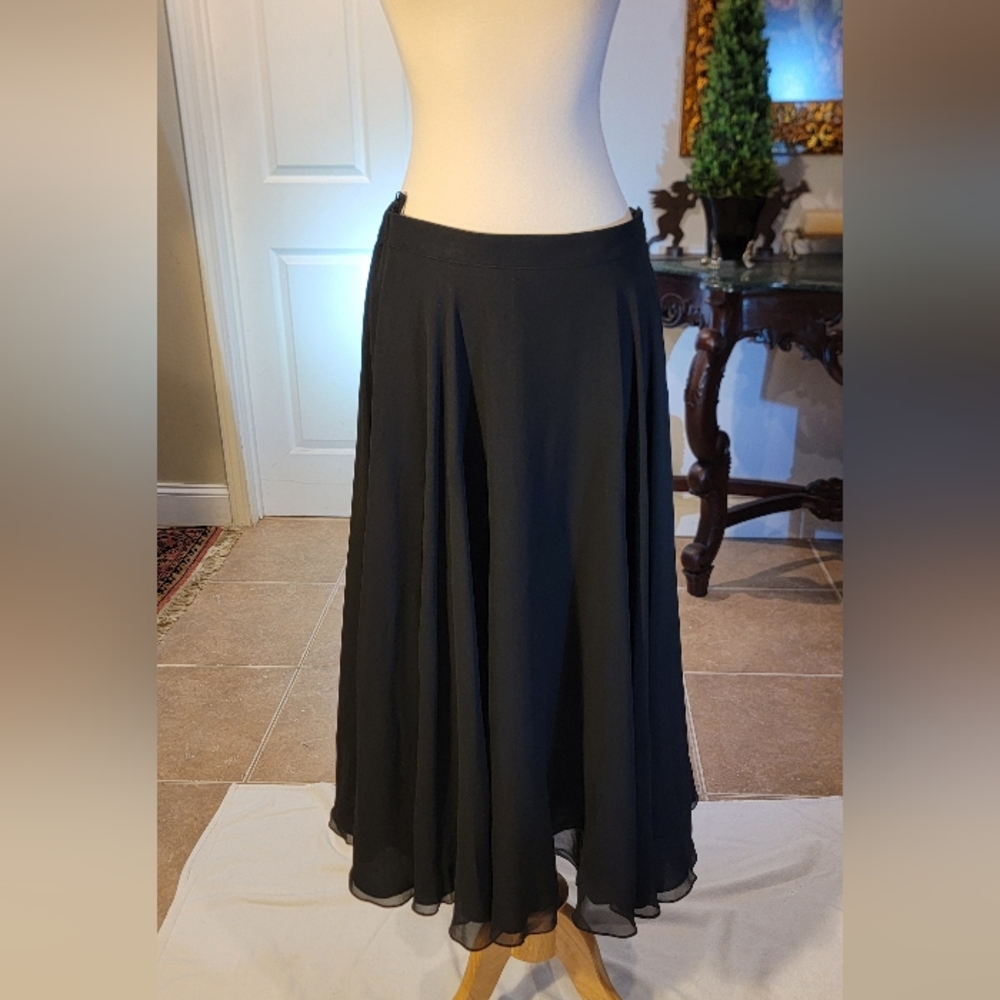 Oleg Cassini Black Tie Black Silk A-Line Maxi Skirt Size 12